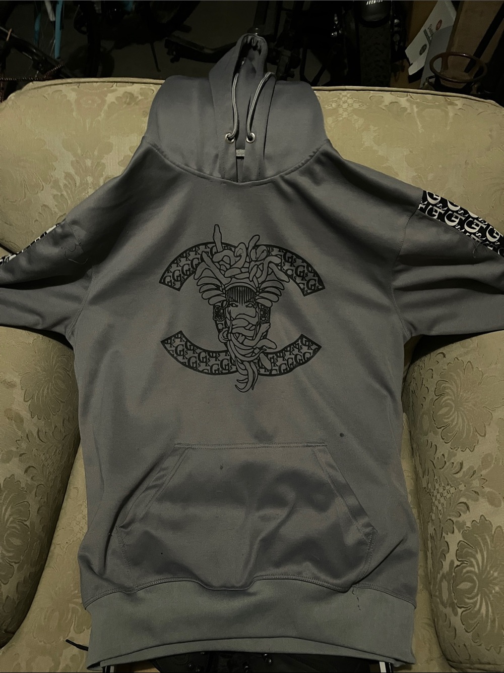 Crooks & Castles Gray Medusa Logo Hoodie large